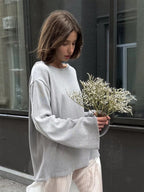 Bella Mia cotton backless pullover sweater for women, loose knit autumn winter knitted sweater with a stylish backless design.