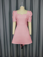 Bella Mia summer elegance square collar dress with bow backless design, perfect for parties, cocktails, and graduation events.
