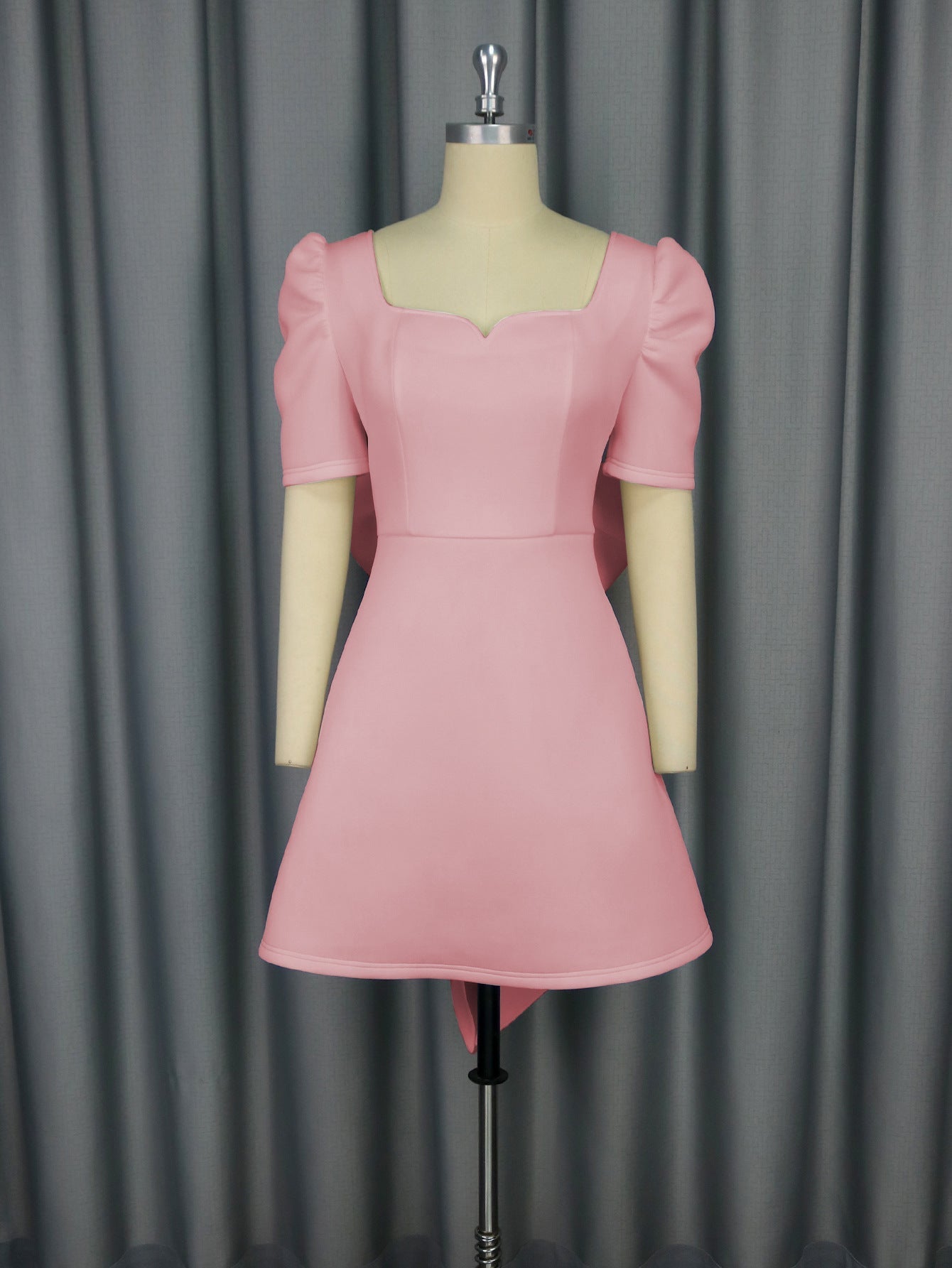 Bella Mia summer elegance square collar dress with bow backless design, perfect for parties, cocktails, and graduation events.