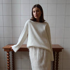 Bella Mia women's cotton backless pullover sweater, loose knitted autumn winter sweater with a cozy, relaxed fit.