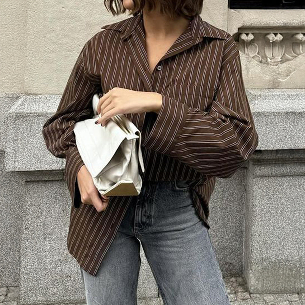 Women’s plaid long sleeve coat shirt from Wanita Store, perfect for autumn casual vacation outfits, shown in a stylish relaxed fit.