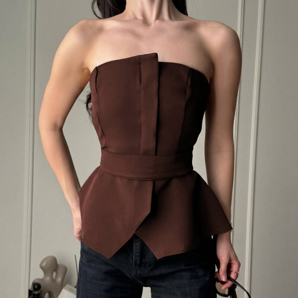 Summer slim fit tied waist tube top with side slit, fashionable vest for women, by Plush Fashion Hub