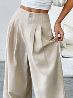 Elegant apricot Bella Mia women's straight autumn winter casual pants with loose fit and light luxurious design.