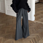 Bella Mia casual khaki wide-leg pants with high waist, suitable for office or autumn winter wear, stylish and comfortable.
