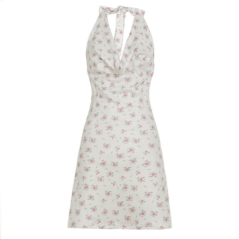 Metallic glossy sleeveless halter dress by Bella Mia featuring a swing collar, backless design, and fitted sheath style.