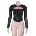 Lace cutout sexy push-up long sleeve top for women, in autumn style, with fitted design and stylish details by Plush Fashion Hub
