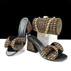 Women’s summer high heel slippers and cylindrical rhinestone embellished bag set, featuring color matching design and casual style.
