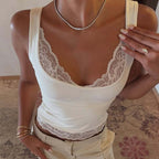 Bella Mia women's sexy lace short vest top in a solid color, featuring a stylish, fitted design and delicate lace details.