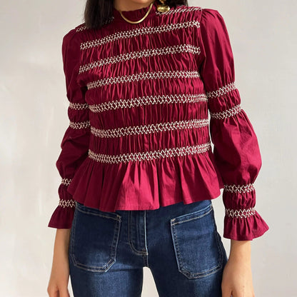 Autumn Winter Arrival Multi Color Casual Half High Collar Smocking Long Sleeved Top Bottoming Shirt Bella Mia