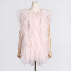 See-through organza sleeveless dress with irregular asymmetric ruffled stitching, designed for women by Plush Fashion Hub.
