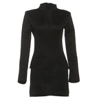 Autumn Winter Women Elegant Sexy Waist Trimming Hip Skirt Solid Color Long Sleeve Dress Bella Mia