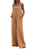 Women’s summer jumpsuit by Bella Mia, ethnic style with solid color and wide-leg design, shown in a flattering front view.