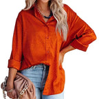 Women’s satin long sleeve top with gravel pattern from Bella Mia, featuring a loose fit and autumn comfort style.