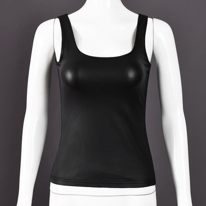 Women Summer Solid Color Coated Shoulder Strap Sexy U Collar Cropped Exposed Vest for Women Bella Mia