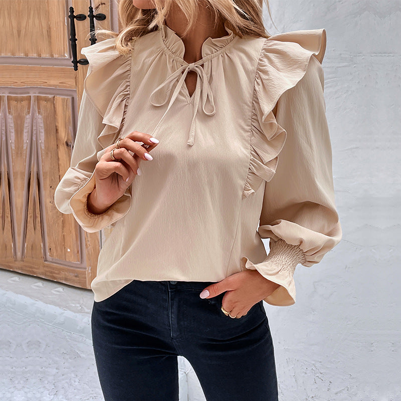 Women Clothing Spring Ruffled Long Sleeve Solid Color Shirt Women Bella Mia
