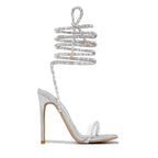 Summer casual women's high heel sandals with lace-up Roman pointed stilettos in beige, featuring comfortable stiletto heels.