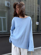 Loose knitted cotton pullover sweater for women by Bella Mia, featuring a backless design ideal for autumn and winter.