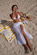 Solid color beach sun protection tulle skirt and bikini three-piece swimsuit by Plush Fashion Hub, featuring a sexy split design.