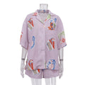 Women’s summer digital print casual shirt and shorts two-piece set with collared short sleeves and cardigan top by Plush Fashion Hub