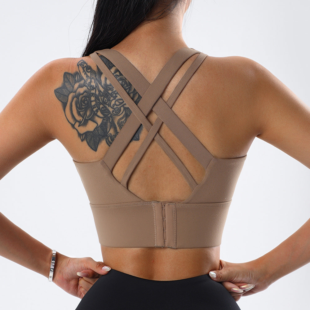 Bella Mia women's shockproof sports bra with quick-drying fabric, supportive design, and push-up back for running and yoga workouts.