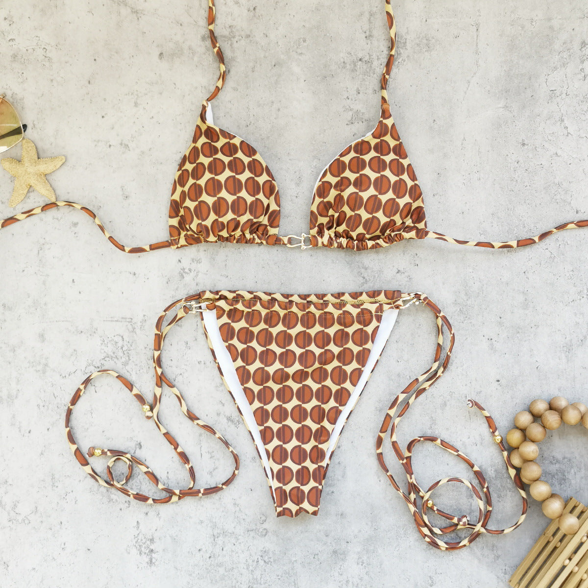 Three-point bikini trousers by Plush Fashion Hub featuring sexy strap backless split design for women’s swimwear.