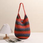 Large woven straw shoulder bag by Wanita Store, casual seaside vacation beach bag with spacious capacity and versatile style.