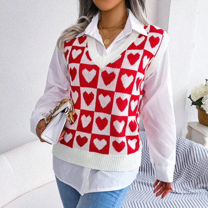 Autumn Winter College Heart Knitted Vest Sweater Vest Women Clothing Bella Mia