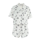 Bella Mia women's short sleeve heart-print cardigan and split shorts pajama set, casual and comfortable home wear for spring and summer.