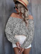 Bella Mia women's off-shoulder printed long sleeve loose top, perfect for autumn and winter casual wear