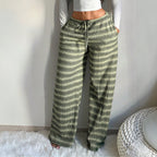 Women’s casual straight-leg trousers with contrast color striped design, loose fit, and comfortable style by Wanita Store.