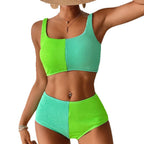 Bella Mia women's high waist bikini swimsuit featuring a split solid color design, perfect for stylish swimming and beachwear.
