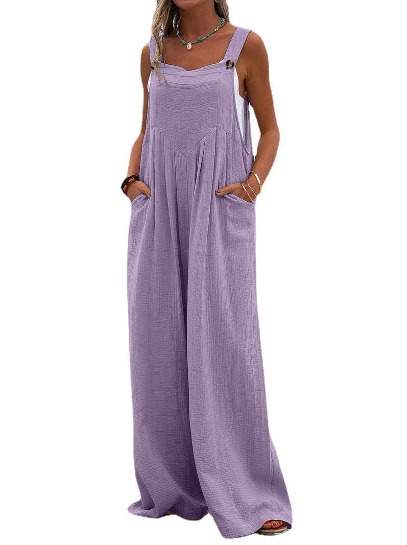 Women’s summer jumpsuit by Bella Mia featuring ethnic solid color, wide-leg design, perfect for warm-weather casual wear.