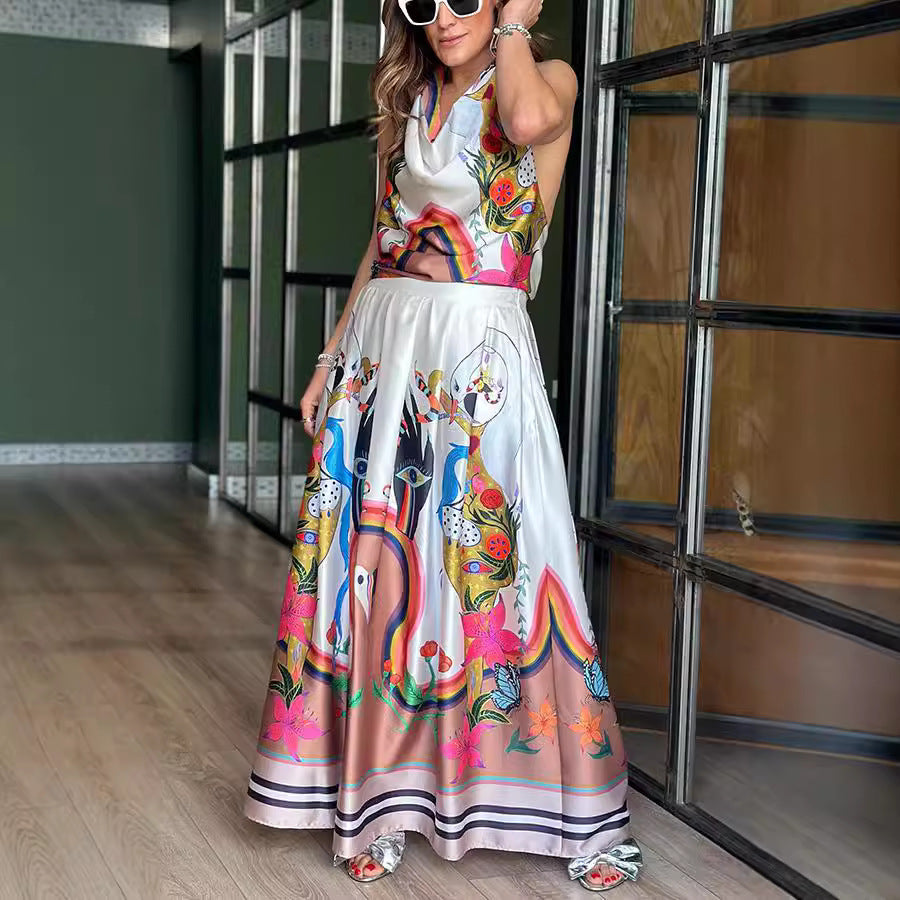 Sleeveless printed summer dress by Plush Fashion Hub with casual loose fit and lace-up front, perfect for vacation style.