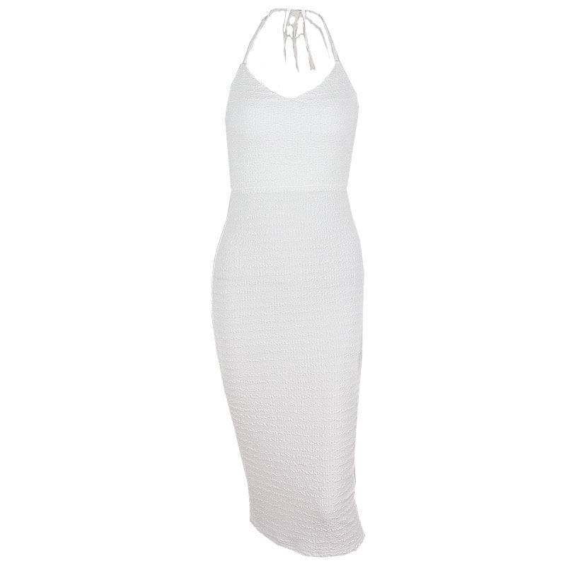 Women’s mid-length lace-up halter dress with V-neck, hollow-out cutout backless design and sexy low cut from Wanita Store