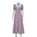 Elegant floral summer dress for women with polo collar, short sleeves, high waist, and A-line print from Plush Fashion Hub