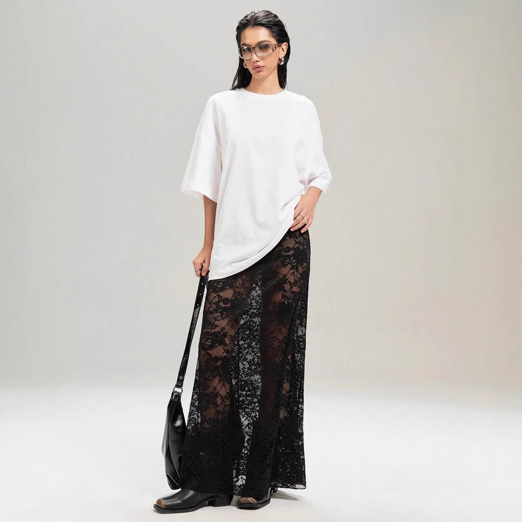 Solid color high waist lace skirt for women, slim sheath style, perfect for summer fashion by Plush Fashion Hub.