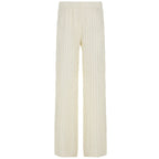 Light beige loose solid color casual pants with cutout details, high waist, straight leg, from Wanita Store for a relaxed, stylish look.