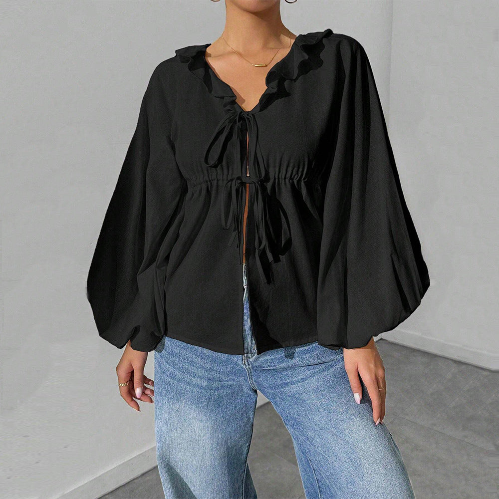 Women’s Bella Mia batwing sleeve cardigan top, loose fit, autumn winter casual T-shirt with simple, intellectual style.
