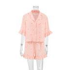 Bella Mia women's summer pajamas set with heart print, crepe cotton, short sleeves, and shorts for comfortable home wear.