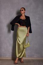 Bella Mia satin skirt for women, casual spring and summer artificial silk hip skirt with a stylish satin finish.