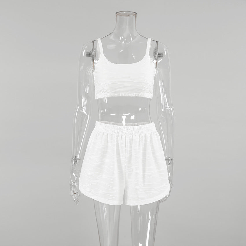 Pajamas Suspenders Striped Spaghetti Straps Shorts Two Piece Sets Knitted Plain Cloth Summer Ladies Homewear Bella Mia