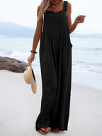 Women’s summer jumpsuit by Bella Mia featuring ethnic solid color design and wide-leg style, ideal for warm-weather wear.
