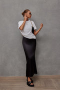 Bella Mia women's satin hip skirt with artificial silk fabric, casual spring and summer style, lightweight and stylish for warm weather.