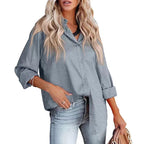 Women’s satin long sleeve top with a gravel pattern, loose fit, and autumn comfort from Bella Mia.