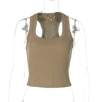 Bella Mia women's summer crop vest with U collar, slim fit, solid color, I shape design, perfect for stylish warm-weather outfits.