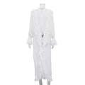 Women’s ruffled chiffon dress with long sheer sleeves and single-breasted design, featuring a sexy, elegant style.
