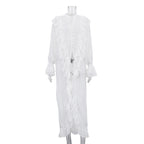 Women’s ruffled chiffon dress with long sheer sleeves and single-breasted design, featuring a sexy, elegant style.