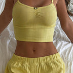 Bella Mia summer casual trousers, suspenders, and vest two-piece set for women, featuring comfortable pajama and casual wear style.
