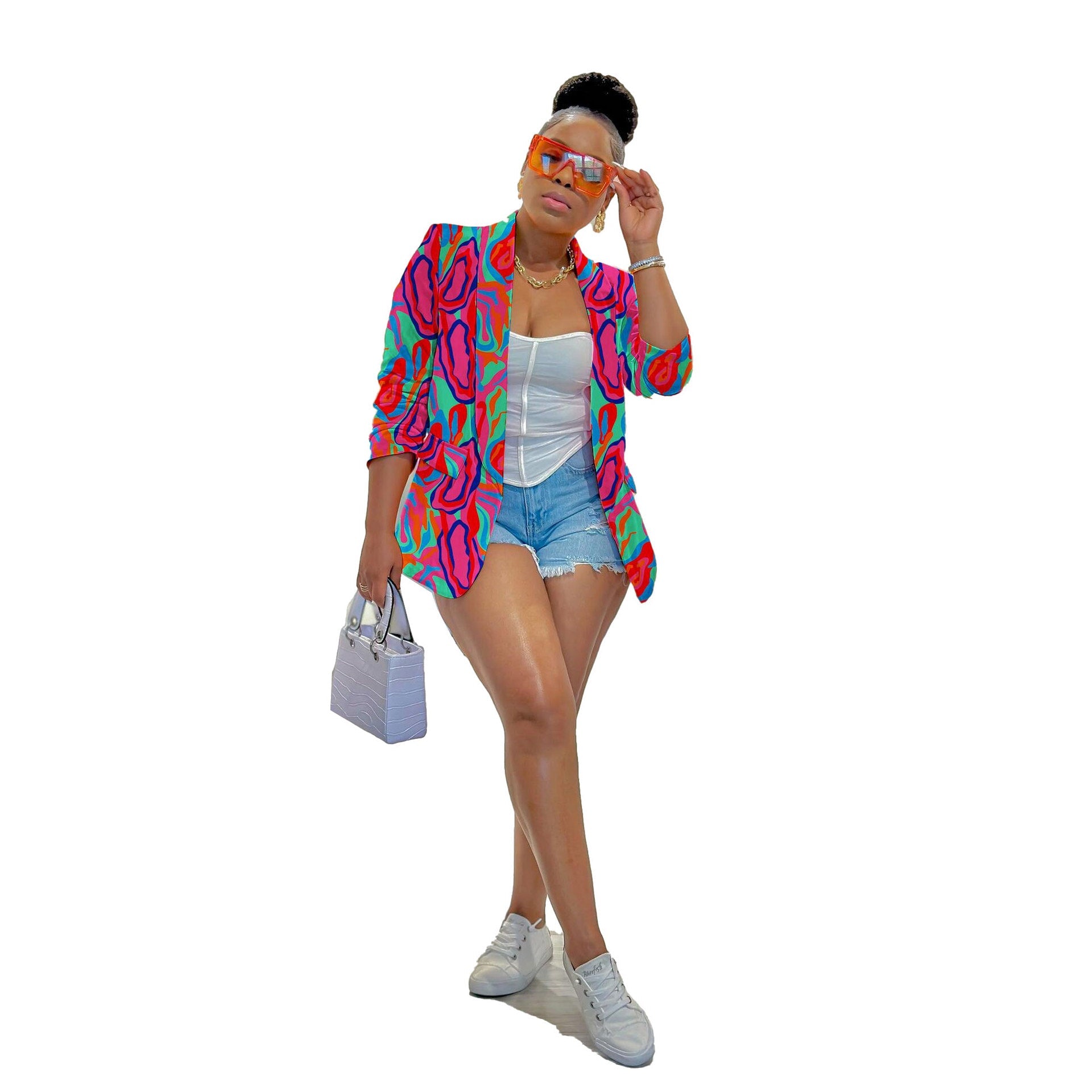 Casual color-printing blazer top from Wanita Store featuring a stylish, relaxed fit with vibrant print design.