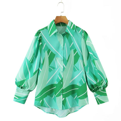 Autumn Winter Women Clothing Collared Single Breasted Floral Print Shirt Bella Mia